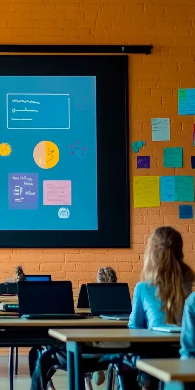 Beeld van digibord met klas