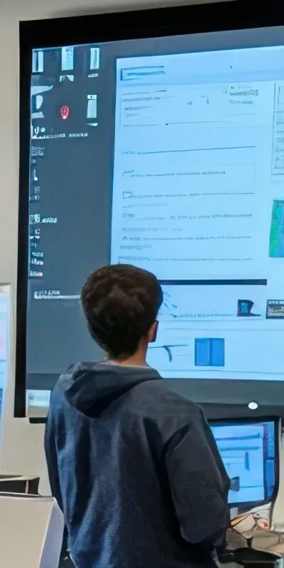 Beeld van digibord jongen in de klas